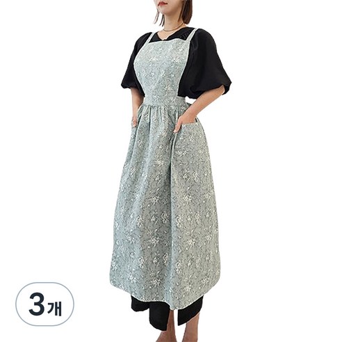 헬로젬 꽃무늬 원피스 롱 앞치마, 민트, 3개