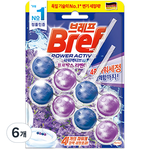 헨켈 브레프 파워액티브 변기세정제 라벤더, 50g, 6개