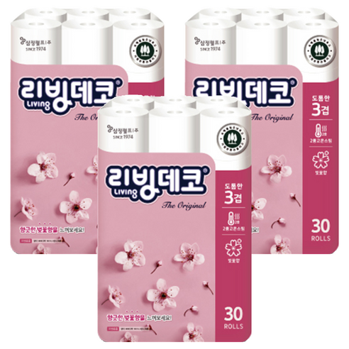 리빙티슈 더 오리지널 3겹 화장지 30m, 30개입, 3개