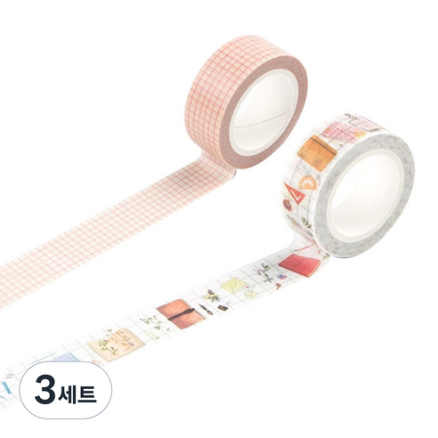 라이프포인트 라이프스타일 디자인마스킹테이프 세트 15 mm x 7 m, 02격자, 10다이어리, 3세트
