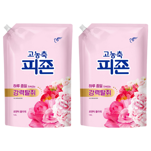 피죤 고농축 강력탈취 오리지널 섬유유연제 로맨틱플라워 리필, 1.6L, 2개