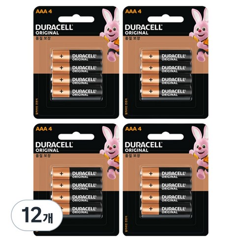 듀라셀 오리지널 알카라인 블리스터팩 건전지 AAA, 4개입, 12개
