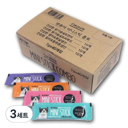 캣퓨어 미니스틱 콤보 고양이 간식 4종 스틱, 3세트