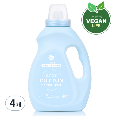그린핑거 포근한 코튼 액상세제 본품, 1.4L, 4개