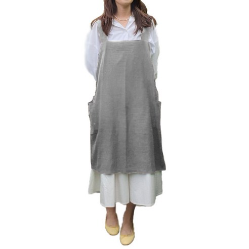 린넨 심플 롱 앞치마 XXL, 그레이, 1개