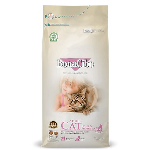 보나시보 어덜트 고양이 건식 사료, 1개, 2kg, 라이트+스테럴라이즈드