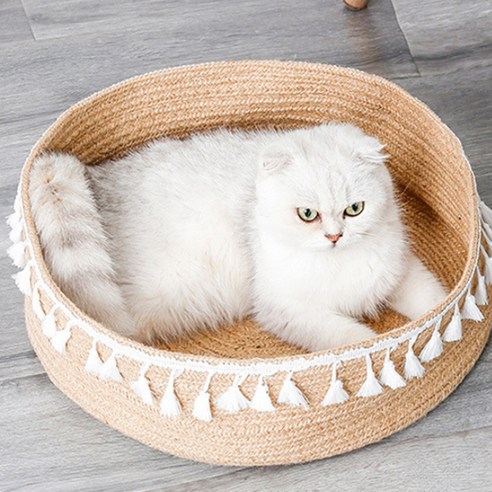 JHCompany 고양이 화이트 태슬 포인트 로프 스크래쳐, 베이지, 1개