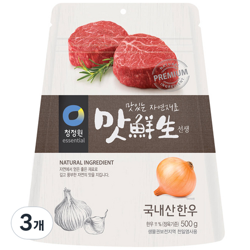 청정원 맛선생 한우 조미료 파우치, 500g, 3개