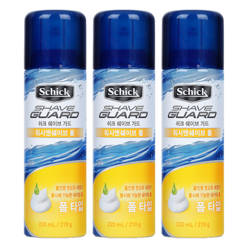 쉬크 쉐이브가드 워시 앤 쉐이브 폼, 210g, 3개