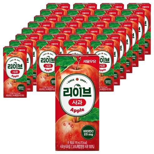 서울우유 리이브 사과 주스, 190ml, 144개