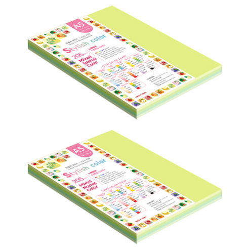 종이문화 스타일리쉬 두꺼운 혼합색지 05 SN Green Tone 205g, 100개, A5