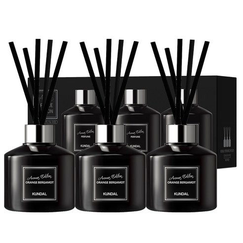 쿤달 퍼퓸 디퓨저 아로마 에디션 200ml 3개 + 섬유스틱 15개 세트, 오렌지베르가못향