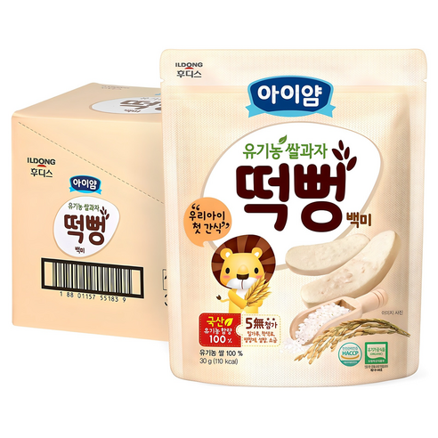 아이얌 유기농 쌀과자 떡뻥, 백미맛, 30g, 6개 과자/초콜릿/시리얼