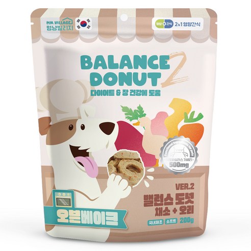 멍냥빌리지 강아지 밸런스도넛 간식, 1개, 200g, 혼합맛(채소/오리)
