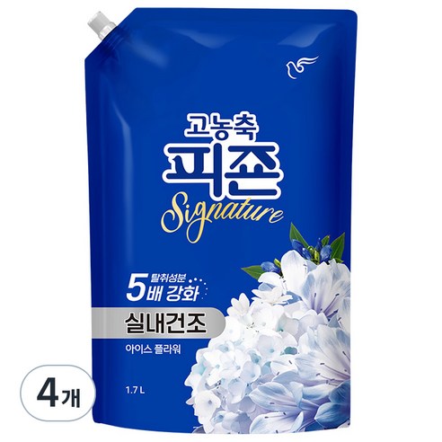 피죤 고농축 실내건조 시그니처 아이스플라워 섬유유연제 리필, 1.7L, 4개
