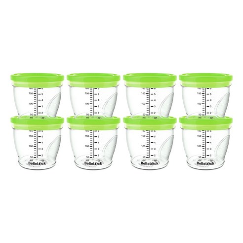 베베락 국내 제조 국산 밀폐눈금 이유식보관용기, 180ml, 그린, 8개