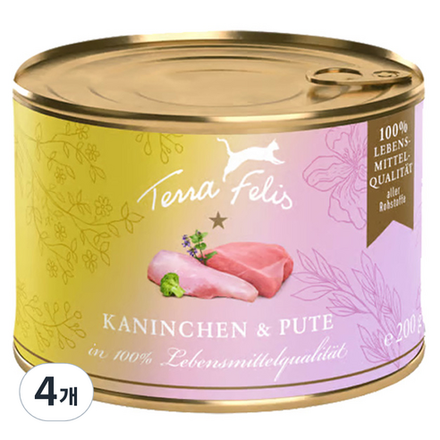 테라펠리스 전연령용 고양이 습식사료, 토끼 & 칠면조, 200g, 4개