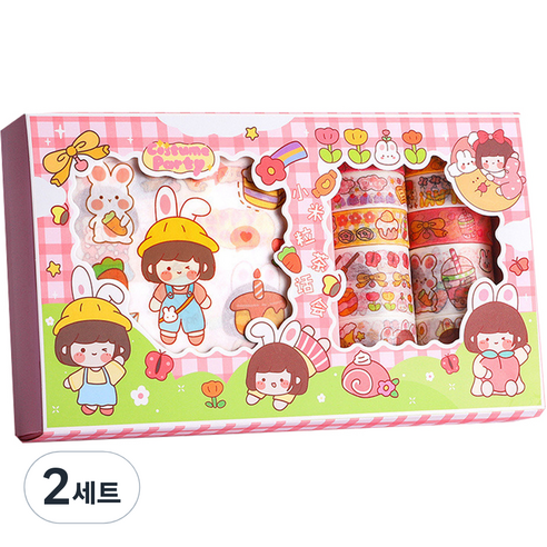 동아피엠에스 DIY 다꾸 종이 스티커 + 마스킹 데코테이프 기프트박스 세트, MK-2347, 2세트