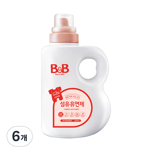 비앤비 섬유유연제 자스민 로즈 본품, 1.5L, 6개