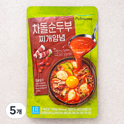 풀무원 차돌순두부 찌개양념, 140g, 5개