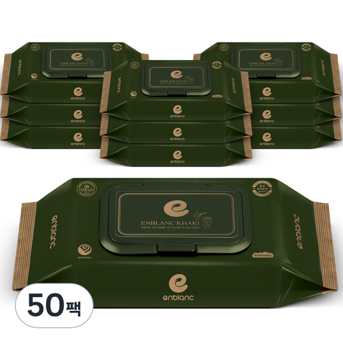 앙블랑 프리미엄 아기물티슈 카키 캡형 82평량, 77g, 32매, 50개