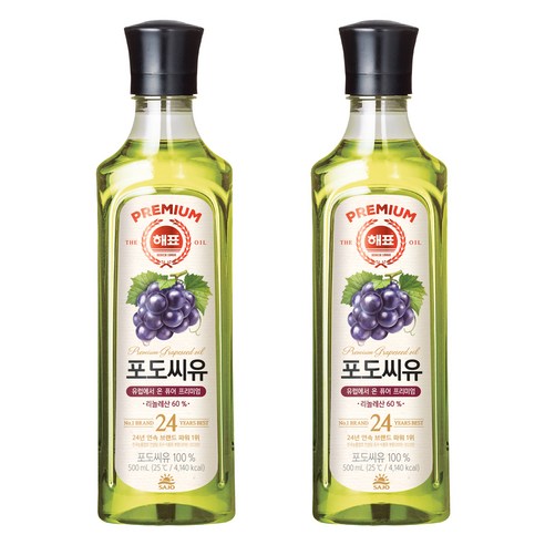 해표 포도씨유, 500ml, 2개 가루/조미료/오일