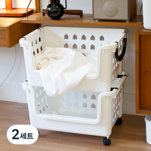 보노하우스 대용량 멀티바스켓 2p + 바퀴 4p 세트, 화이트, 2세트