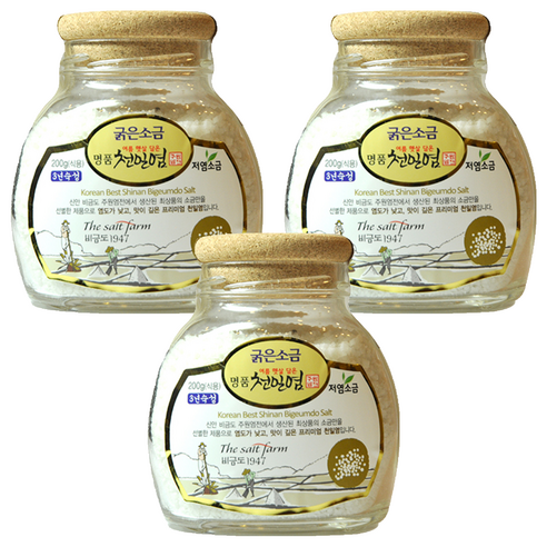 주원염전 여름햇살담은 명품천일염 굵은소금, 200g, 3개