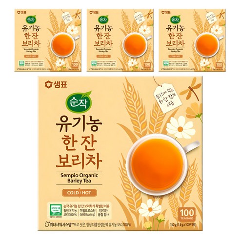 순작 유기농 한 잔 보리차, 1.5g, 100개입, 4개