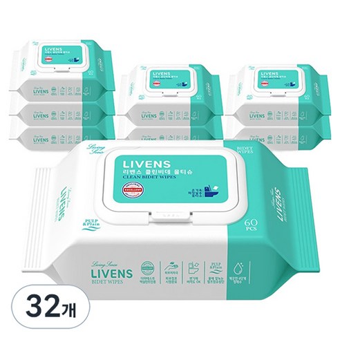 리벤스 소프트 클린 화장실 비데티슈 캡형, 55g, 60매, 32개
