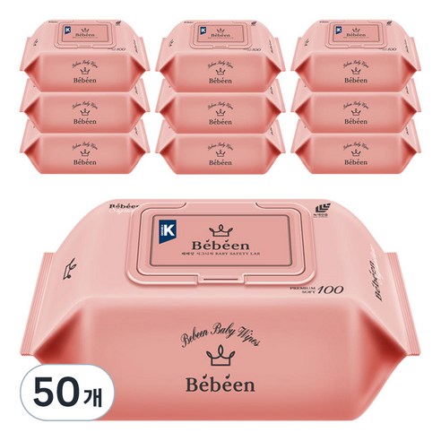 Bebeen 시그니처 유아물티슈 캡형, 50g, 100매, 50개