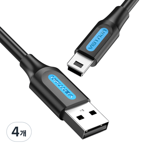 벤션 USB A to 미니5핀 케이블 COM, 1m, 블랙, 4개