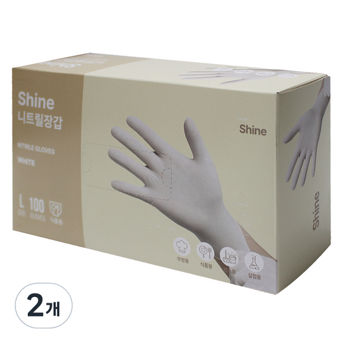 Shine 니트릴 장갑 100p, 화이트, 대(L), 2개