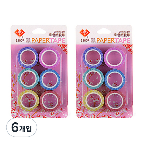 블루마토 종이테이프1 벚꽃 무늬 35007 6p, 보라, 분홍, 초록, 파랑, 노랑, 빨강, 6개입