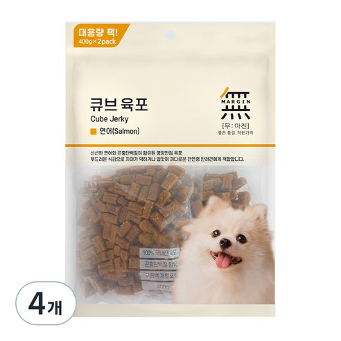무마진 큐브 육포 강아지 간식 져키, 연어맛, 800g, 4개