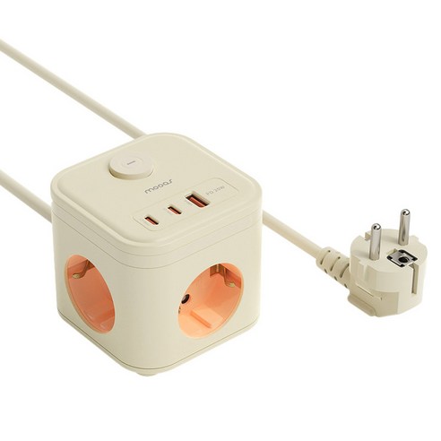 무아스 마카롱 USB 고용량 큐브 멀티탭 3구, 1.5m, 1개, 네온 오렌지
