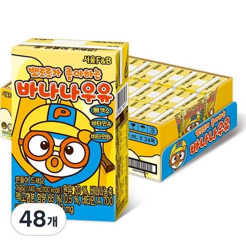서울에프엔비 뽀로로가 좋아하는 바나나우유, 48개, 140ml