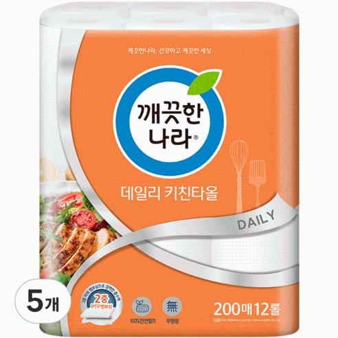 깨끗한나라 데일리 천연펄프 키친타올 200매, 60개
