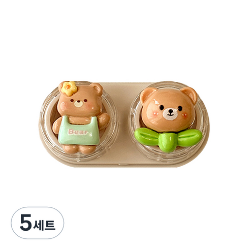 특별한상점 귀여운 휴대용 서랍형 콘택트렌즈 케이스 세트, 베어, 5세트