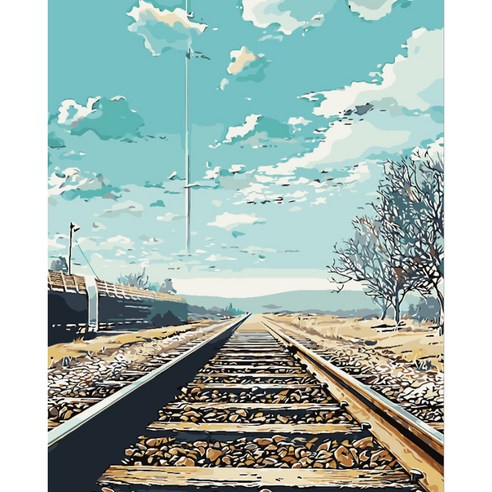 명화 팝 아트 유화 페인팅 DIY 어른 그림 그리기 캔버스 액자 대형, 44기찻길하늘풍경, 1개