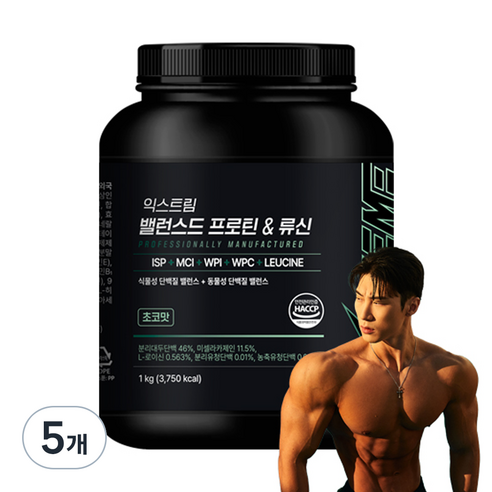 익스트림 밸런스드 프로틴 & 류신 초코맛 복합 파우더, 1kg, 5개