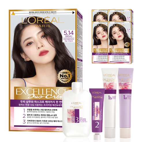 로레알파리 엑셀랑스 듀오크림 염모제, 5.14호 애쉬 브라운 6GA, 5개