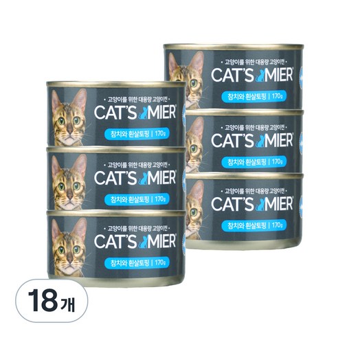 캣츠미어 고양이 흰살토핑 주식캔, 170g, 18개