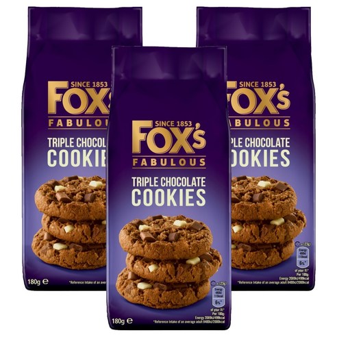 FOXS 트리플 초콜릿맛 쿠키, 180g, 3개