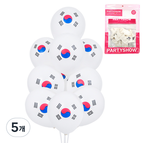 파티쇼 파티 장식 풍선 태극기 인쇄 풍선 10p, 혼합색상, 5개
