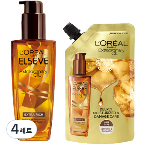 로레알 엑스트라 리치 헤어오일 100ml + 리필 파우치 90ml 세트, 190ml, 4세트
