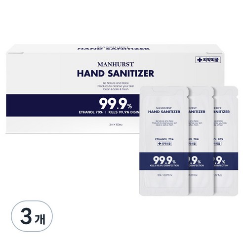 맨허스트 일회용 손 소독제 100p, 200ml, 3개