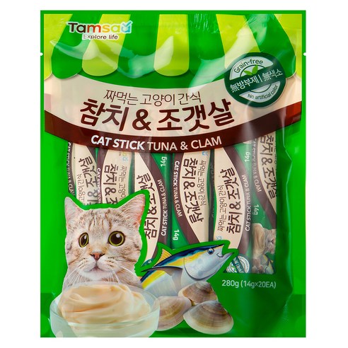 탐사 국내생산 짜먹는 고양이간식, 참치 + 조갯살, 14g, 20개입