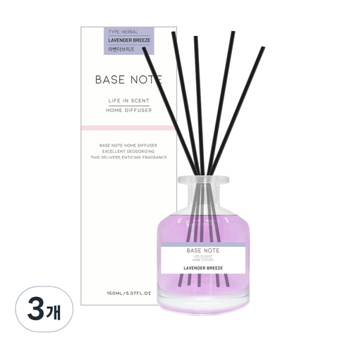 베이스노트 홈 디퓨져 150ml, 라벤더브리즈, 3개