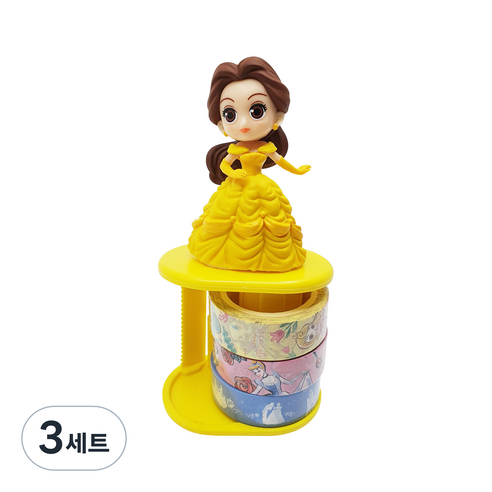 디즈니프린세스 벨 캐릭터 마스킹테이프 커터 타입 홀더 + 마스킹 테이프 1.5cm x 7m 3p, 혼합색상(홀더), 랜덤발송(마스킹테이프), 3세트